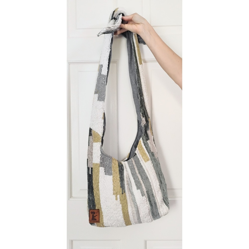 New Hope Girls Hobo Bag Woven Boho Crossbody Shoulder Bag Grey Gold White Vera